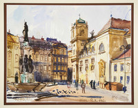 Ernst Schrom (Wien 1902–1969) „Schottenstift mit Austria-Brunnen“